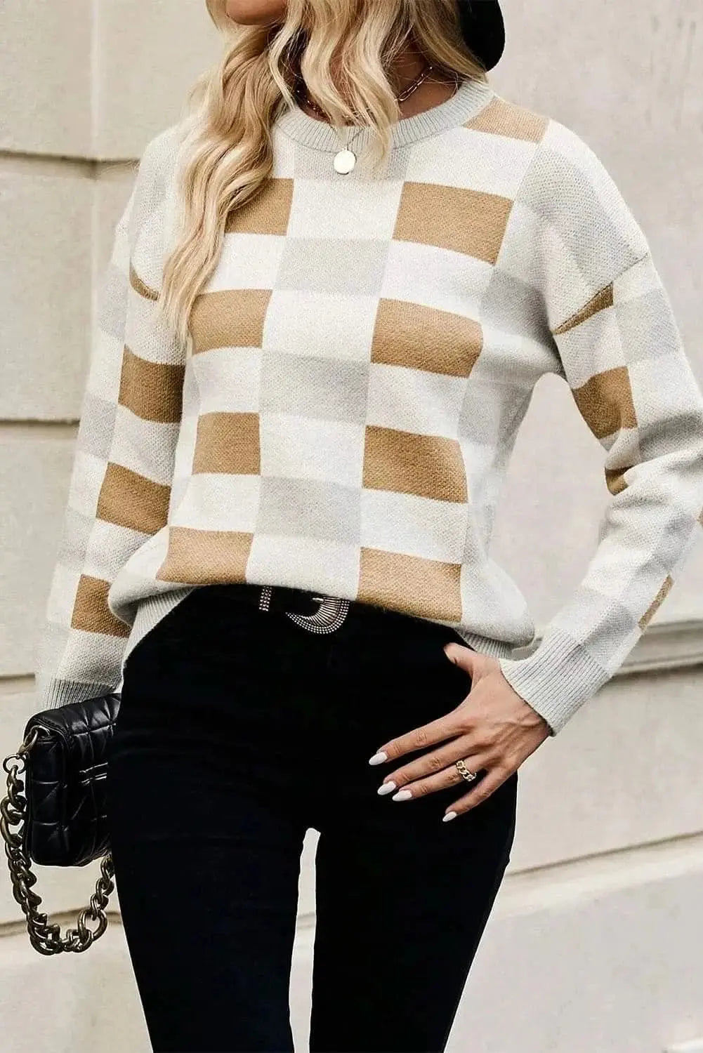 Sweaters Trendsi Color block knit sweater - round neck