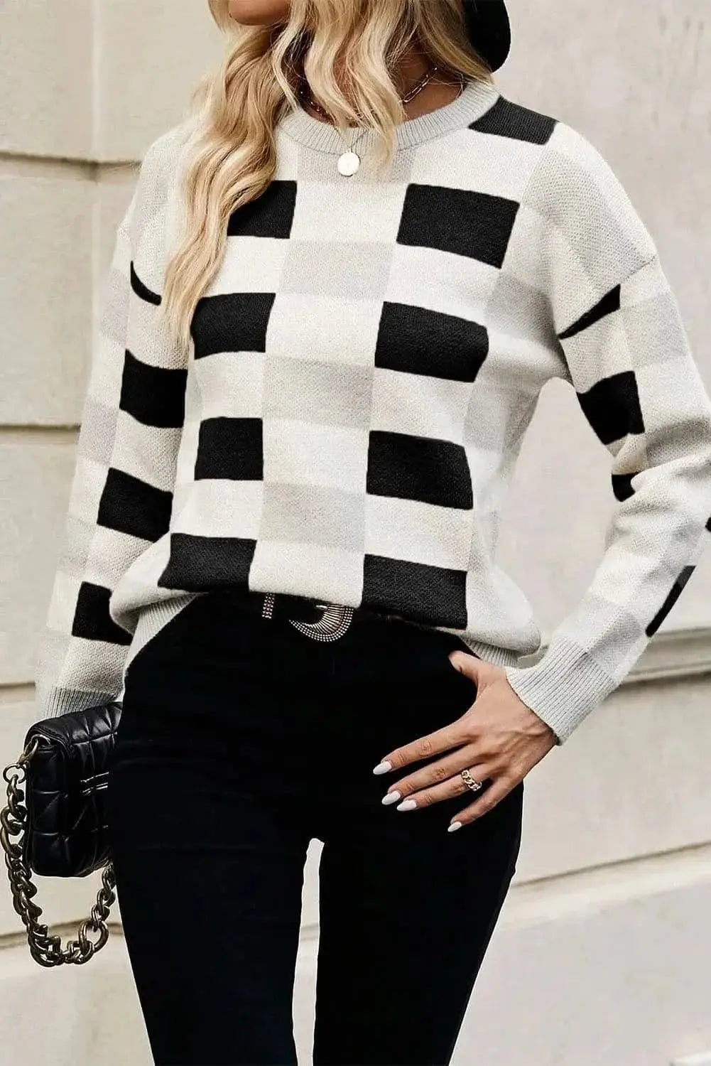 Sweaters Trendsi Color block knit sweater - round neck