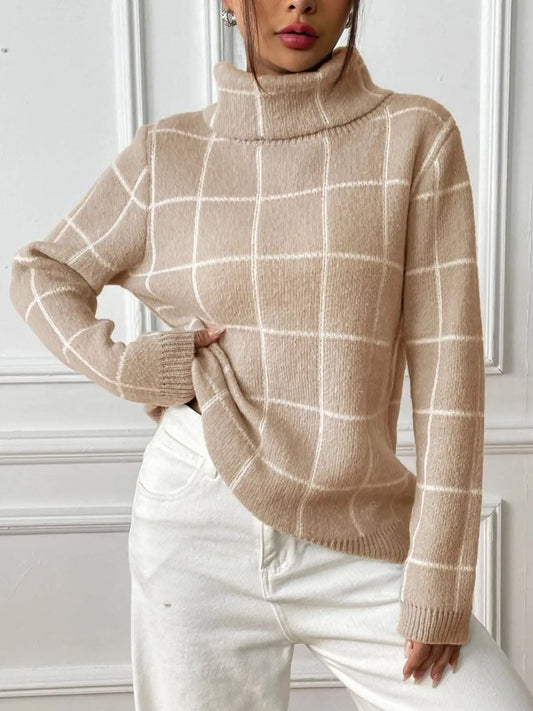 Sweaters Trendsi Suéter de cuello alto a cuadros acogedor