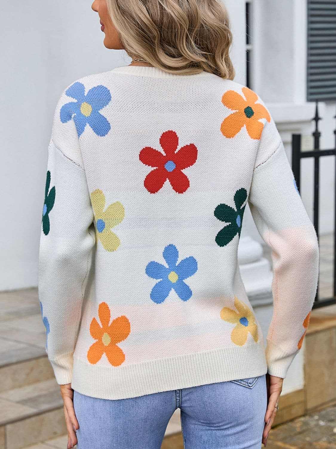 Sweaters Trendsi Floral Knit Sweater - Long Sleeve