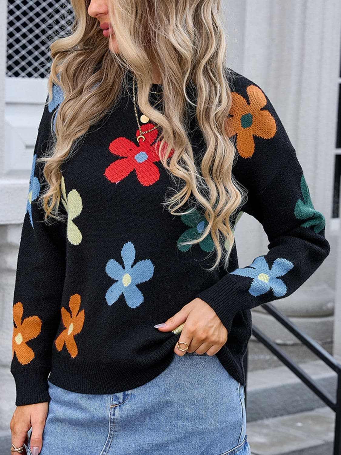 Sweaters Trendsi Floral Knit Sweater - Long Sleeve
