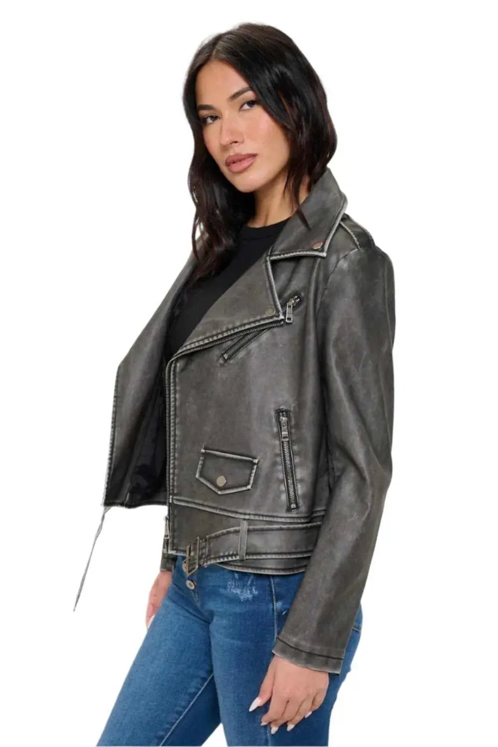 Jackets Trendsi Chic vegan leather biker jacket