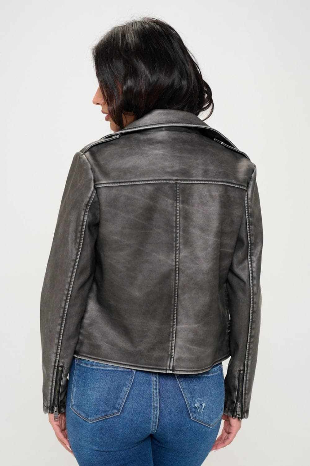 Jackets Trendsi Chic vegan leather biker jacket