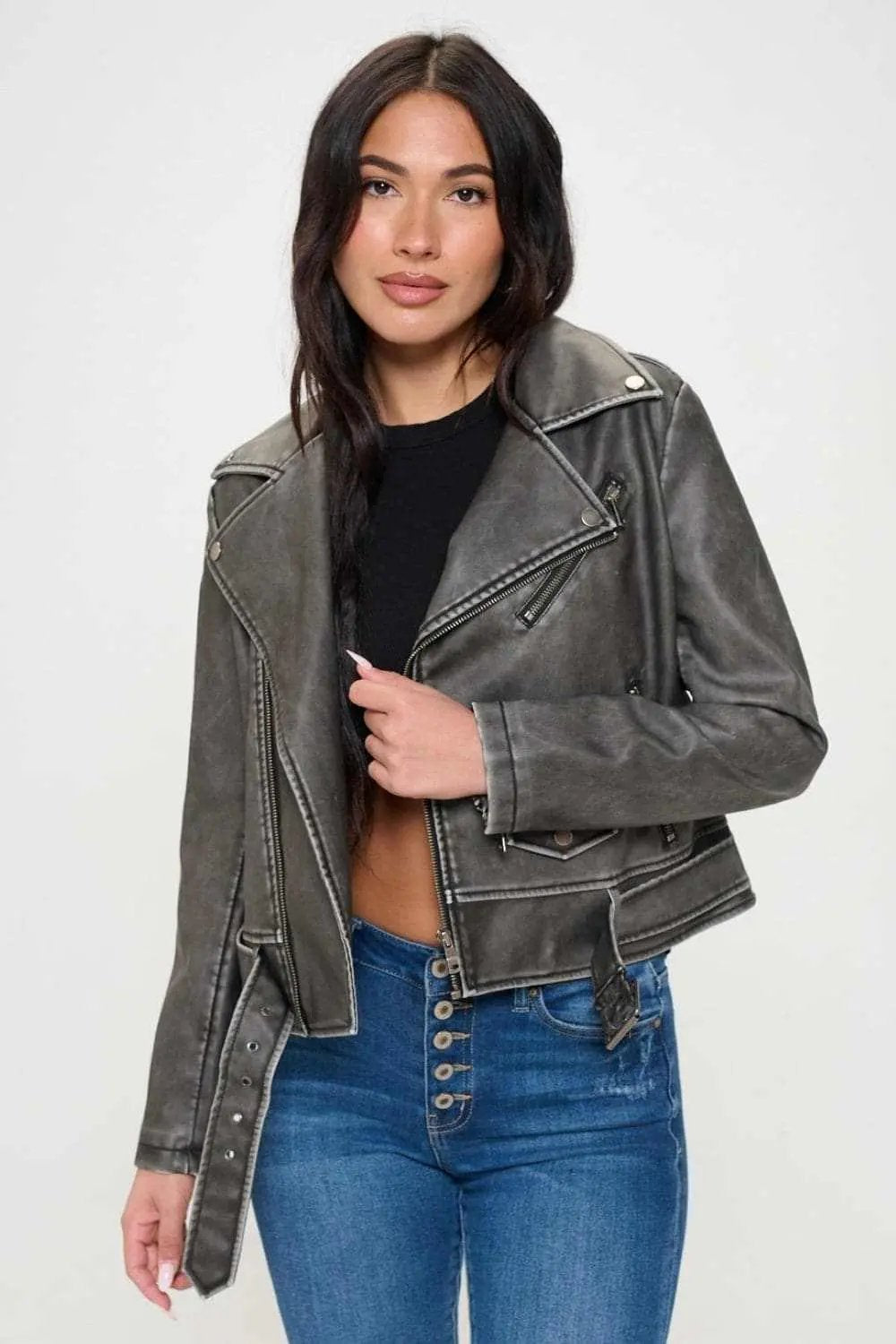 Jackets Trendsi Chic vegan leather biker jacket