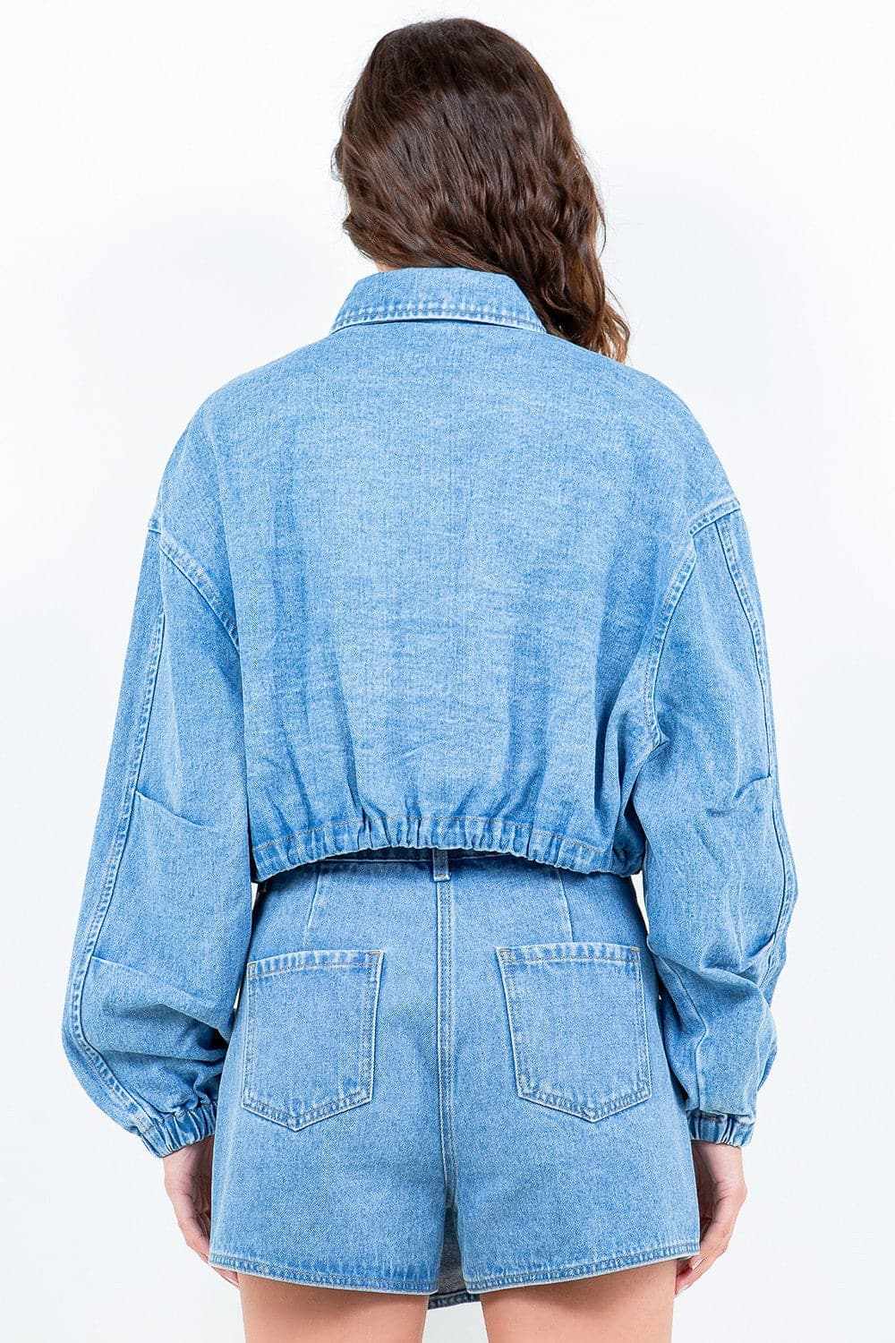 Trendsi Women's Cropped Denim Jacket With Drawstring Waist