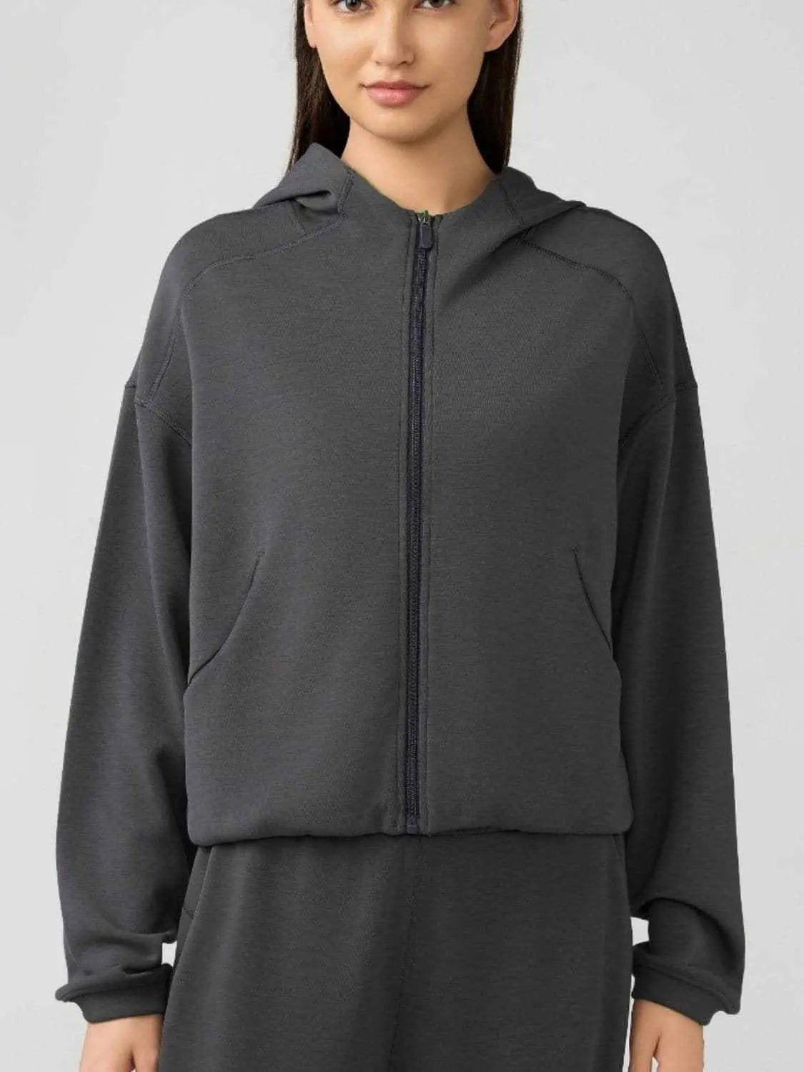 Outerwear Trendsi Hooded zip sweatshirt with pockets