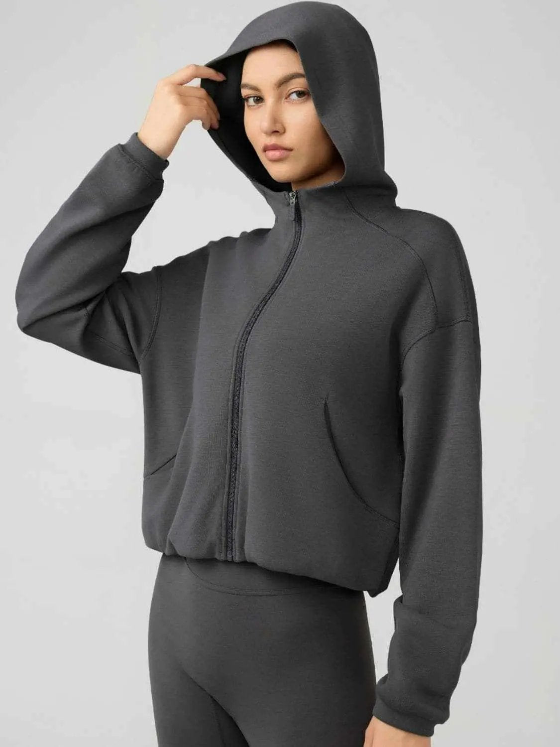Outerwear Trendsi Hooded zip sweatshirt with pockets
