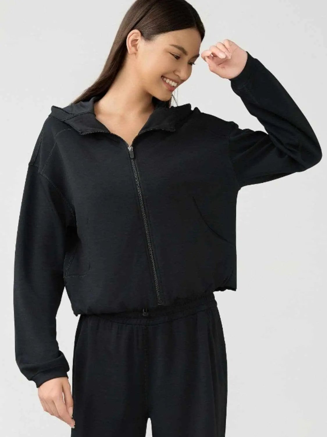 Outerwear Trendsi Hooded zip sweatshirt with pockets