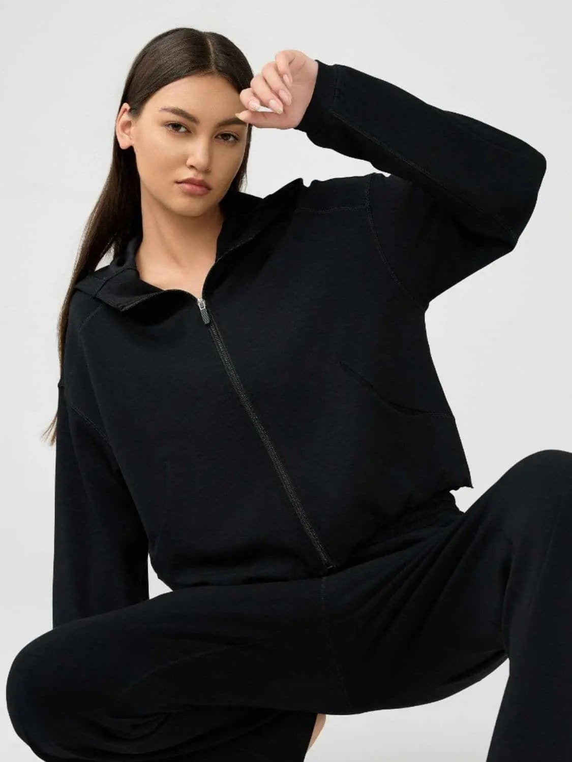 Outerwear Trendsi Hooded zip sweatshirt with pockets