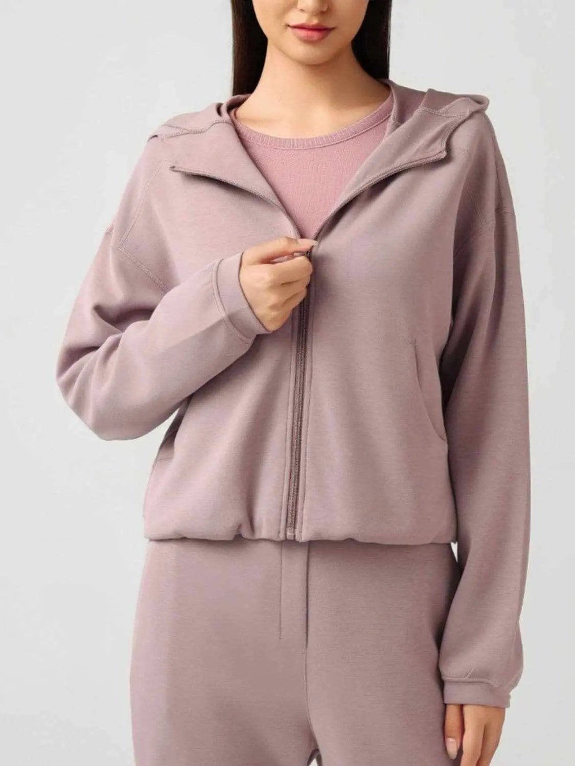 Outerwear Trendsi Hooded zip sweatshirt with pockets