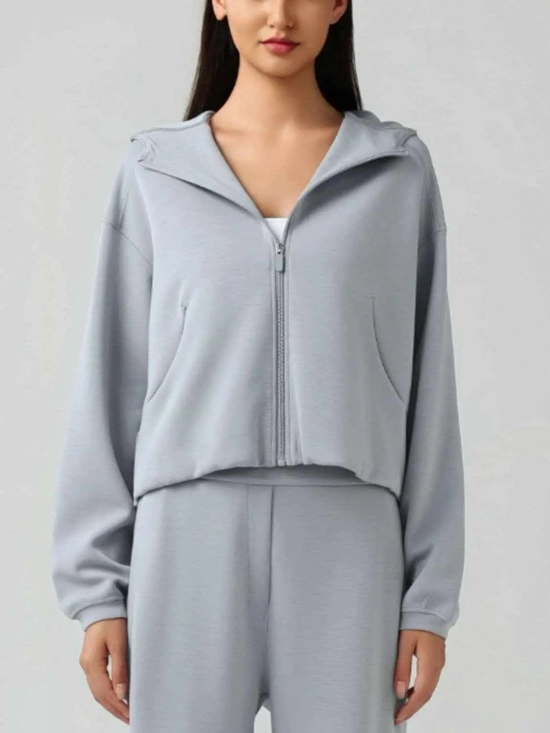 Outerwear Trendsi Hooded zip sweatshirt with pockets