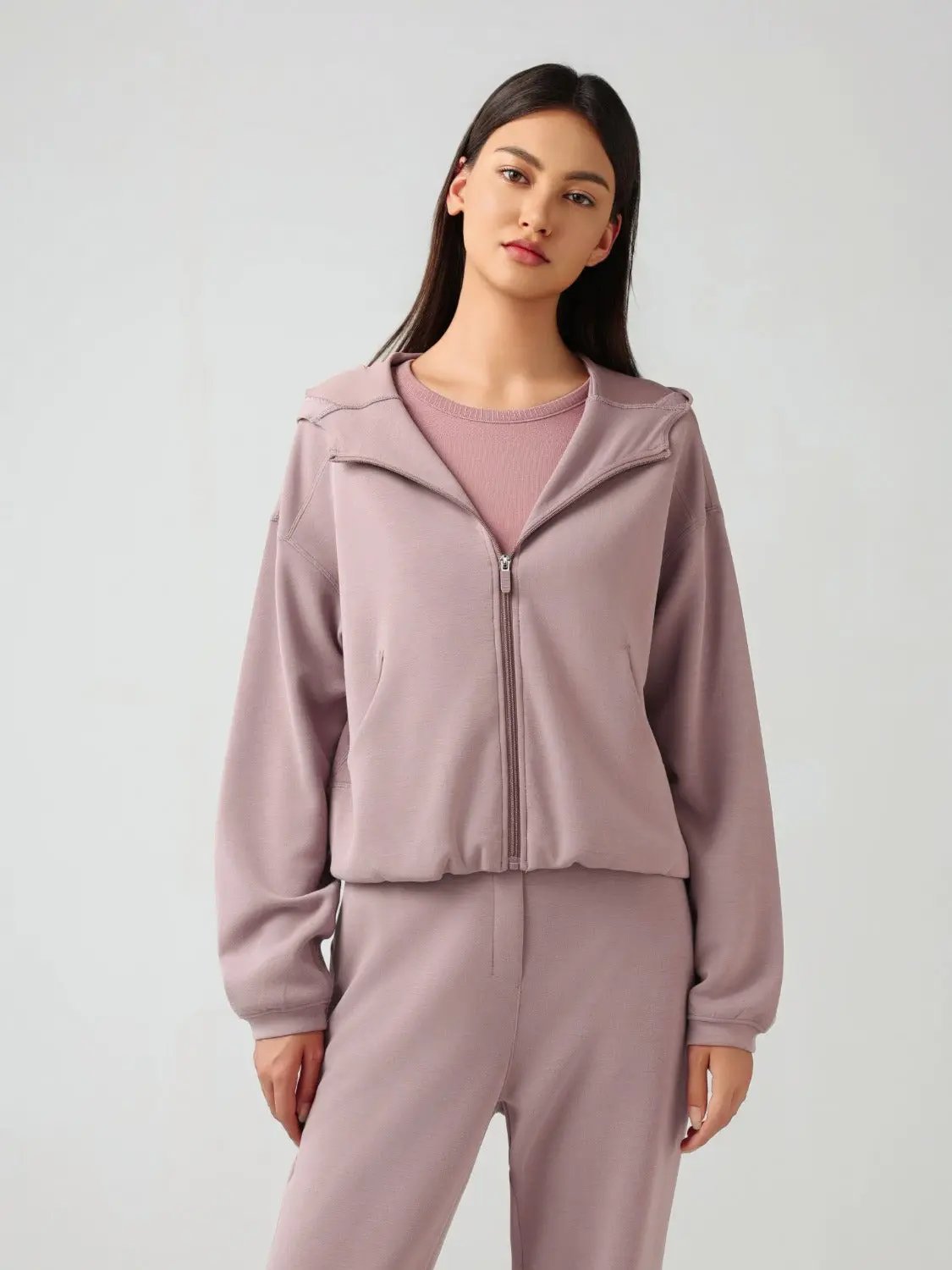 Outerwear Trendsi Hooded zip sweatshirt with pockets