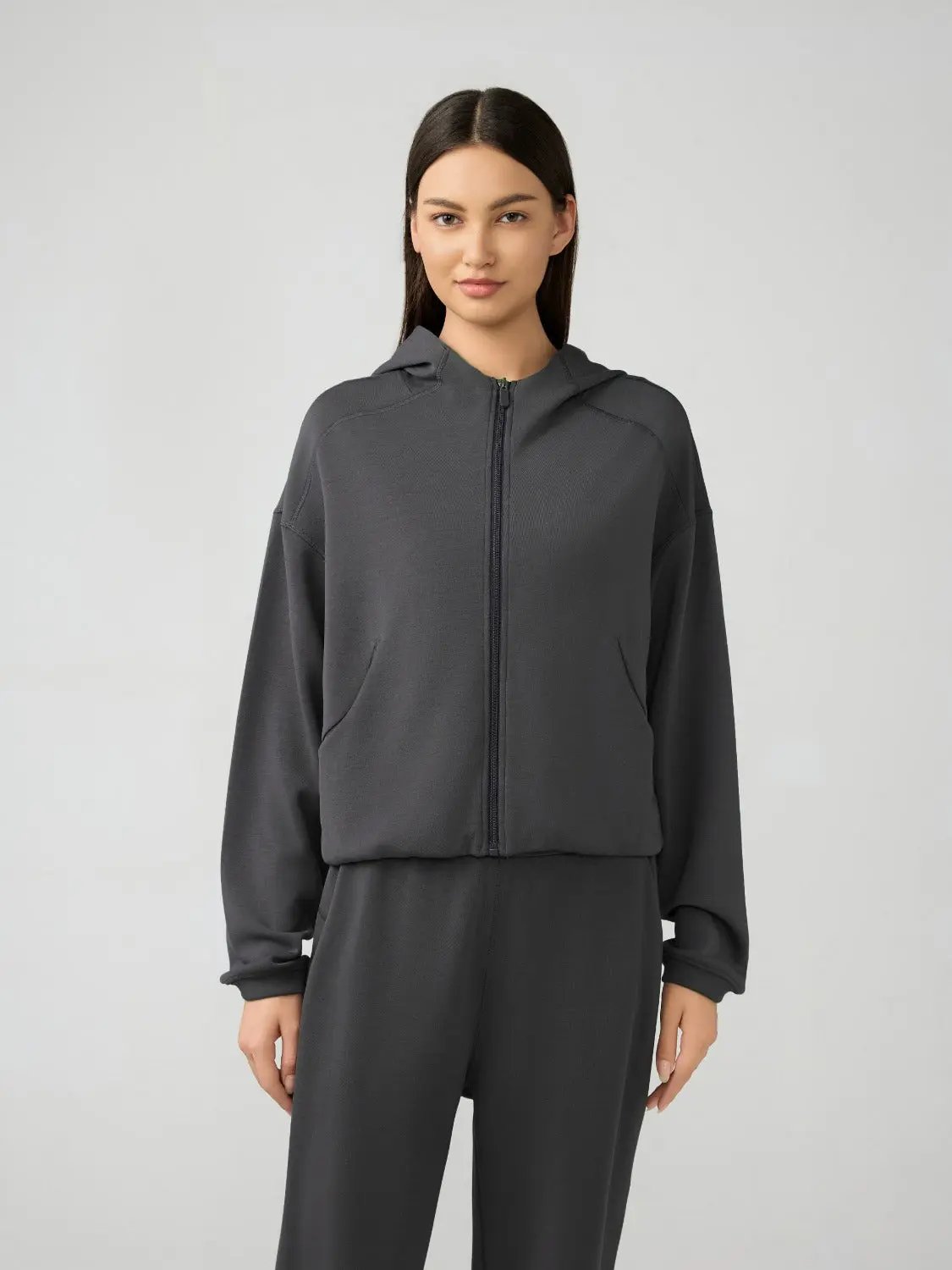 Outerwear Trendsi Hooded zip sweatshirt with pockets