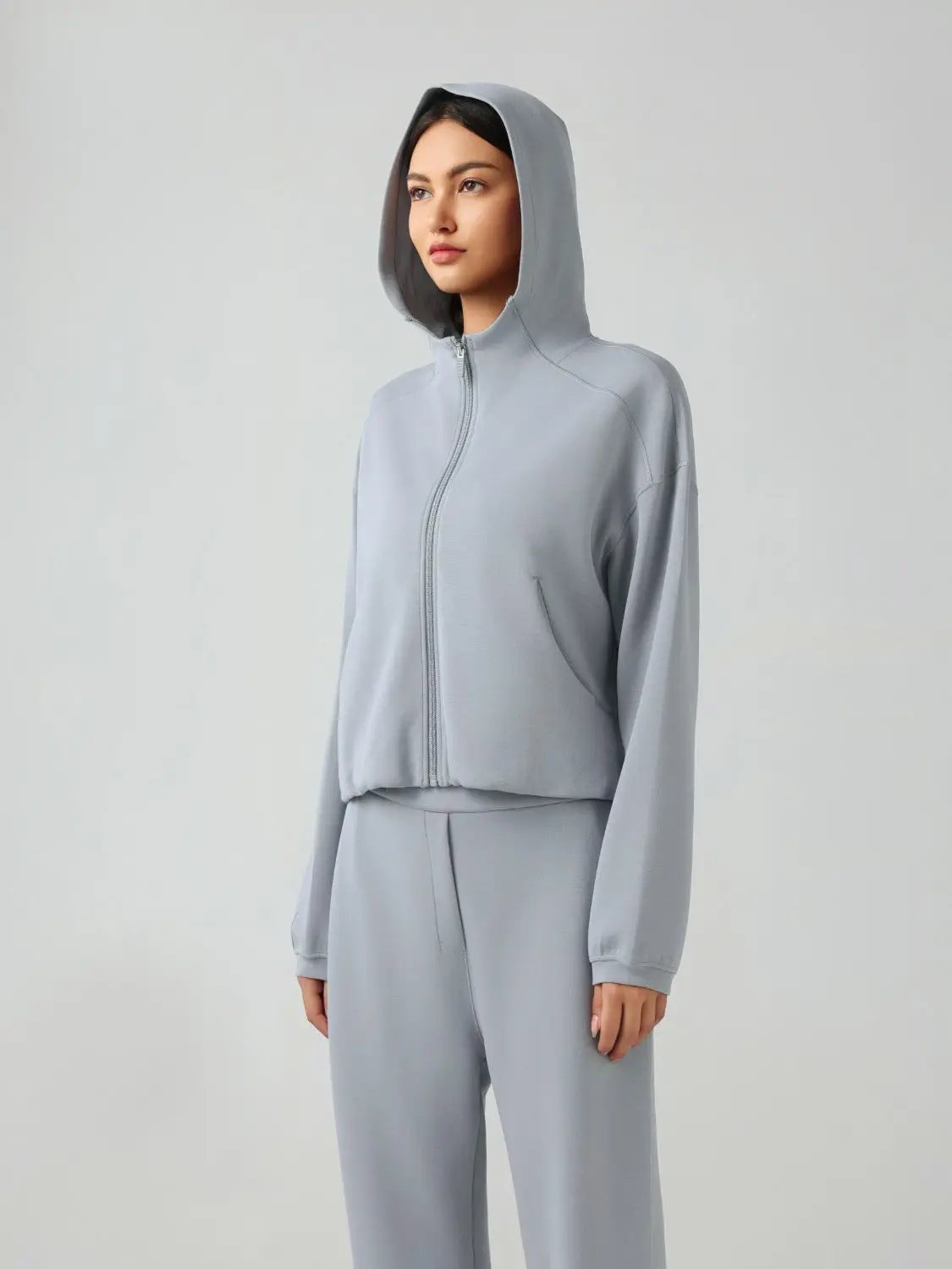 Outerwear Trendsi Hooded zip sweatshirt with pockets