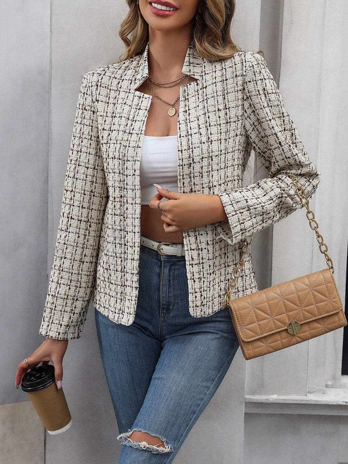 Jackets Trendsi Chic plaid long sleeve jacket