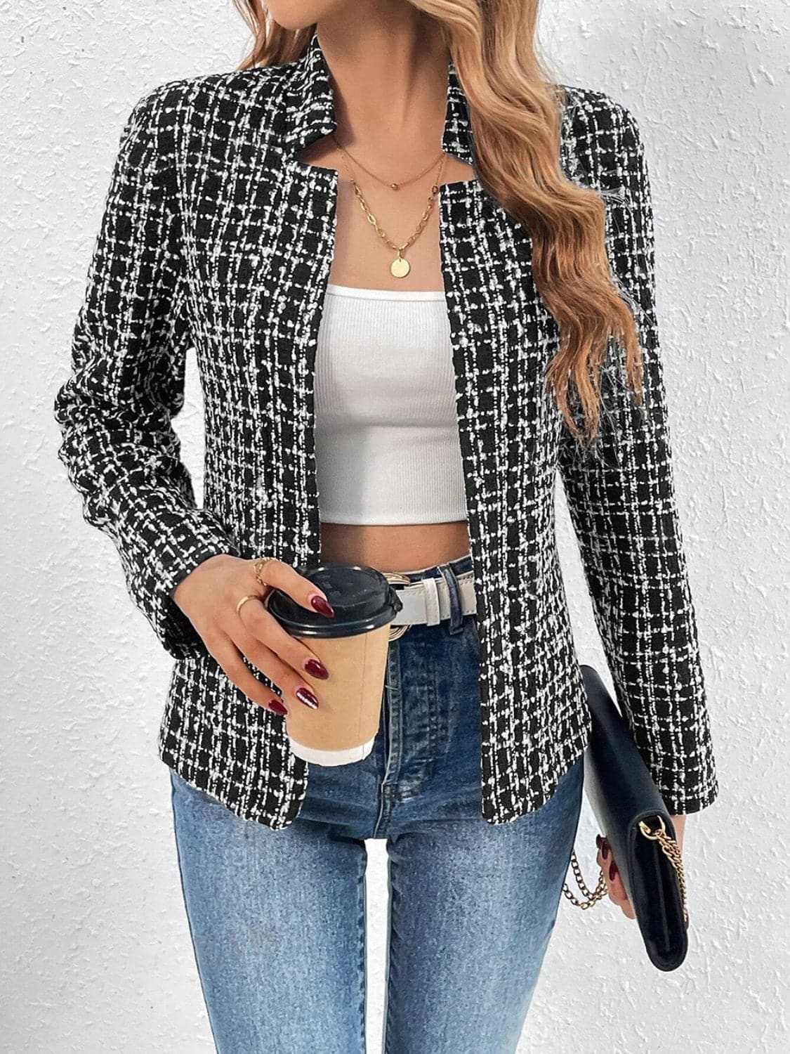 Jackets Trendsi Chic plaid long sleeve jacket