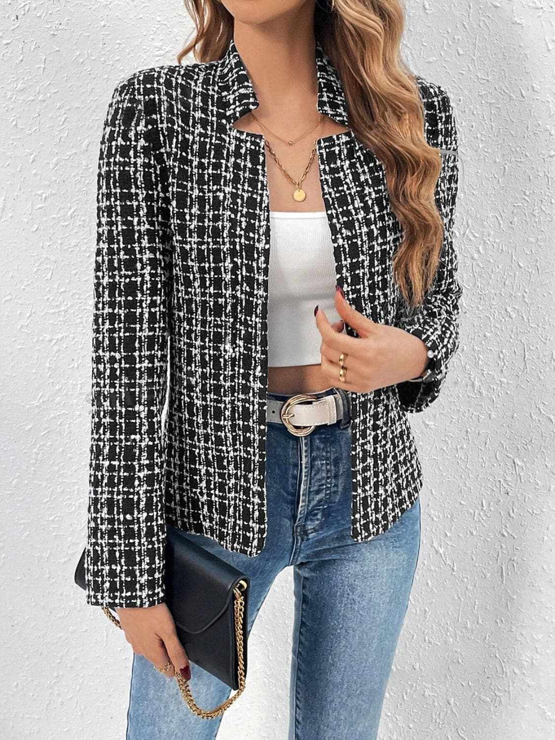 Jackets Trendsi Chic plaid long sleeve jacket