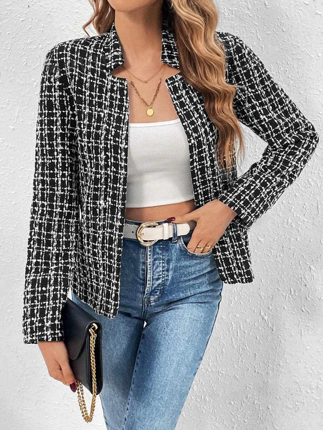 Jackets Trendsi Chic plaid long sleeve jacket