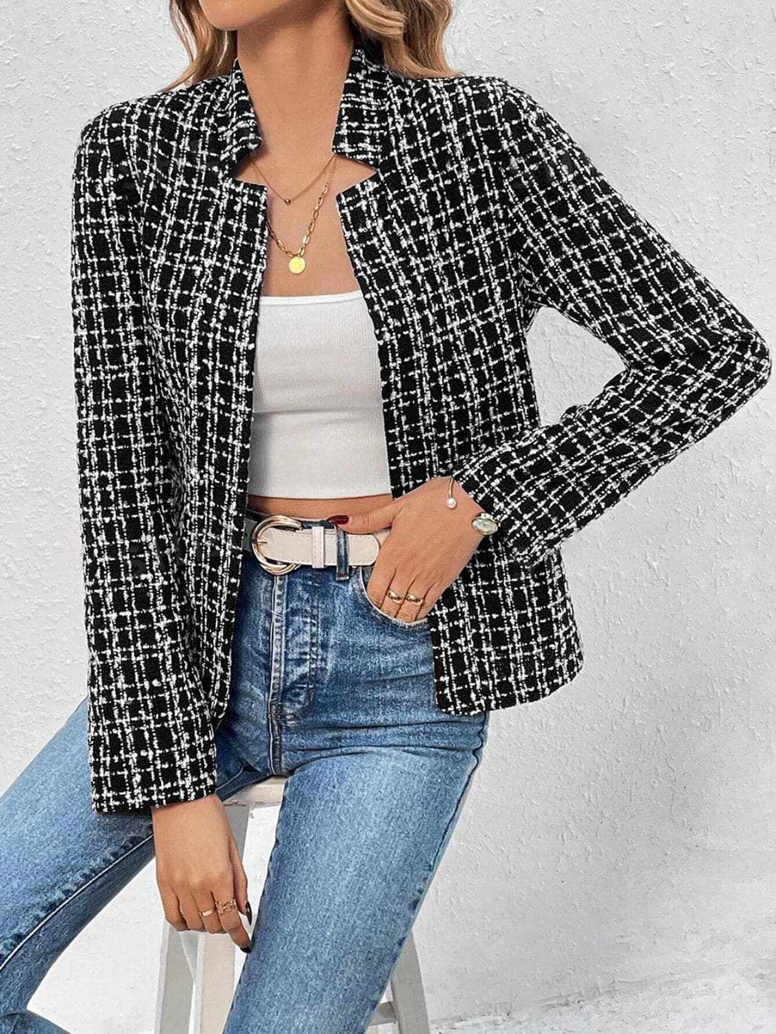 Jackets Trendsi Chic plaid long sleeve jacket