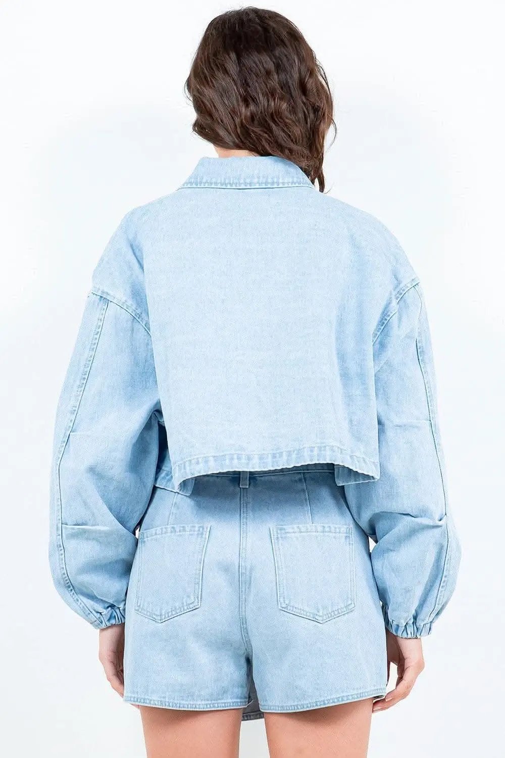 Jackets Trendsi Cropped denim jacket with drawstring