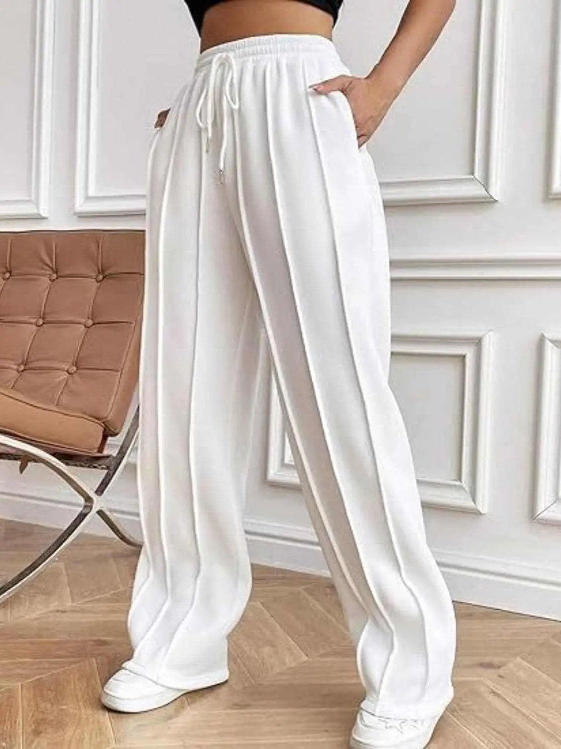 Pants Trendsi Drawstring wide-leg trousers with pockets