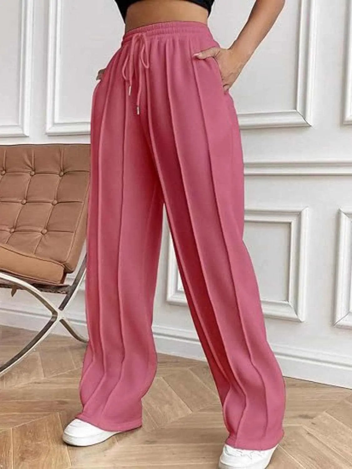 Pants Trendsi Drawstring wide-leg trousers with pockets