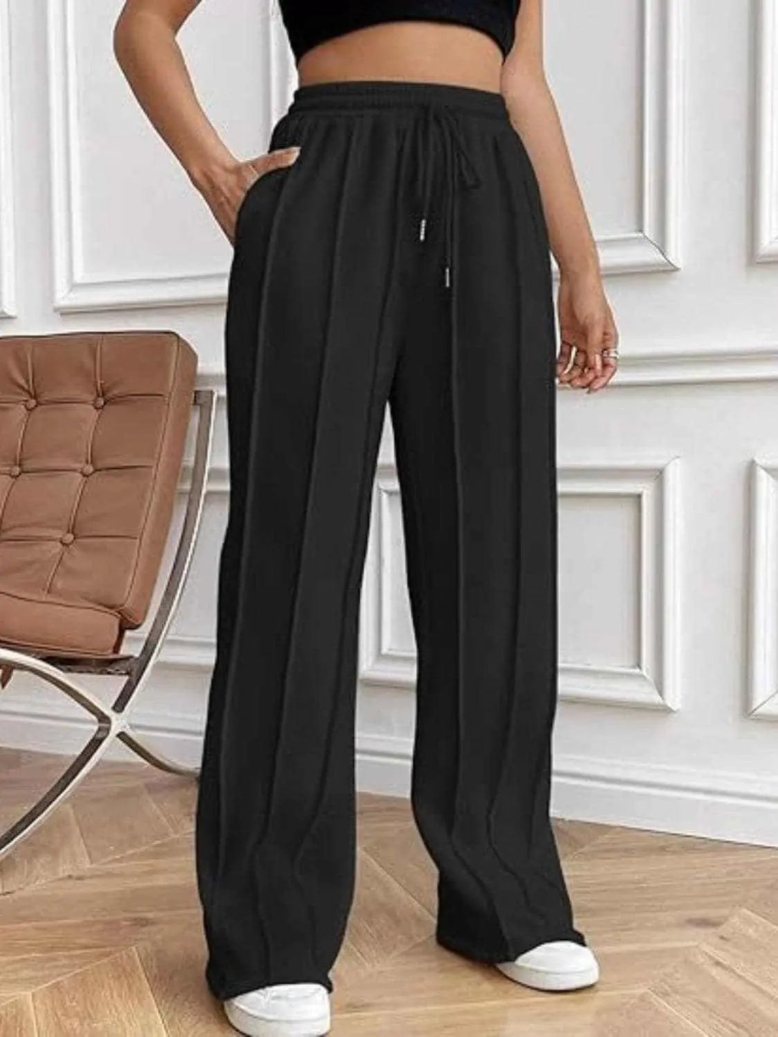 Pants Trendsi Drawstring wide-leg trousers with pockets