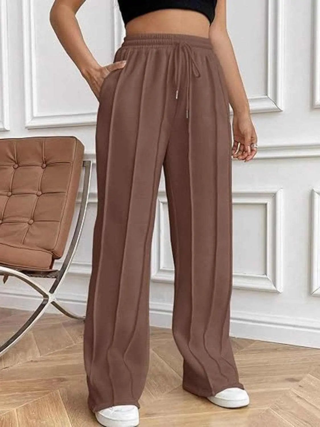 Pants Trendsi Drawstring wide-leg trousers with pockets