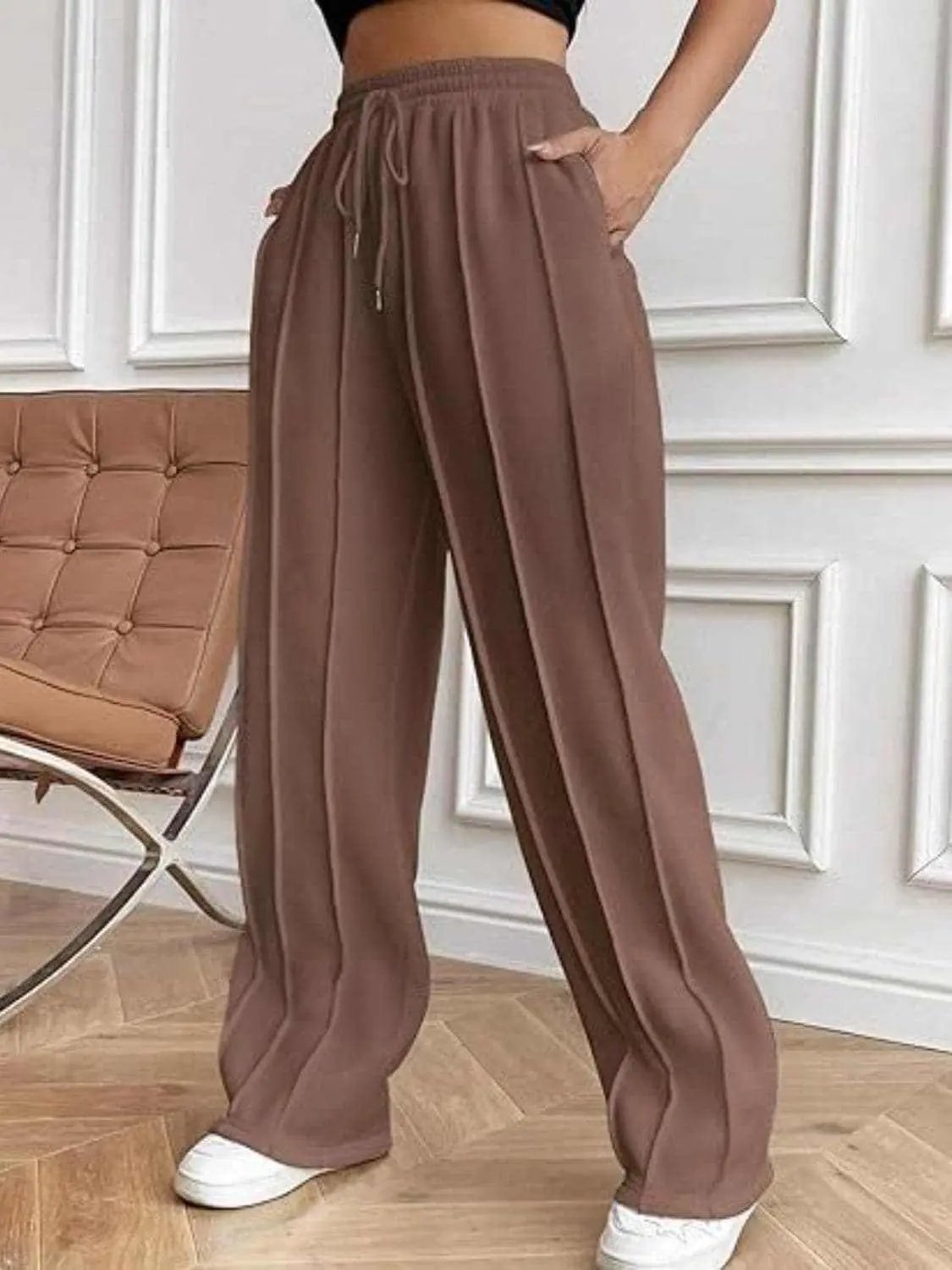 Pants Trendsi Drawstring wide-leg trousers with pockets