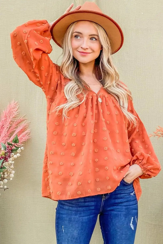 Camiseta Trendsi de puntos suizos encantadores con manga globo - Calidad Premium