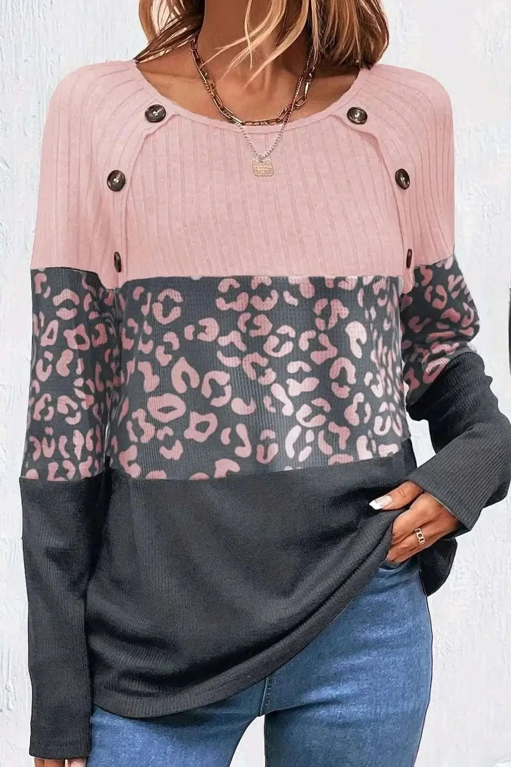 Shirts Trendsi Leopard print long sleeve top with buttons