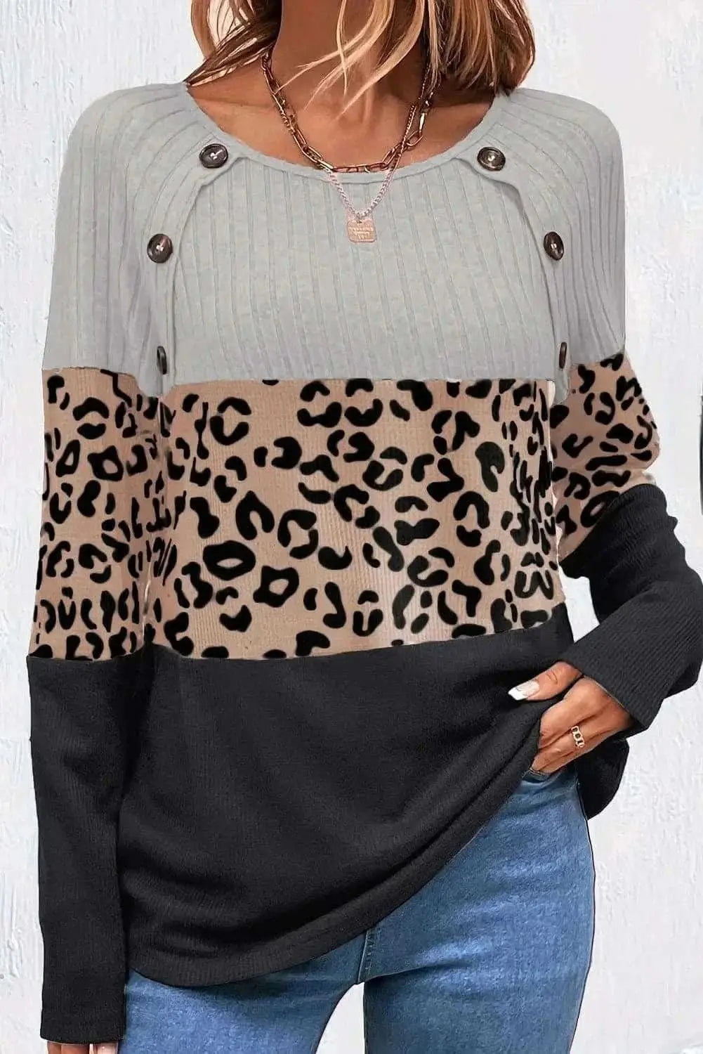 Shirts Trendsi Leopard print long sleeve top with buttons