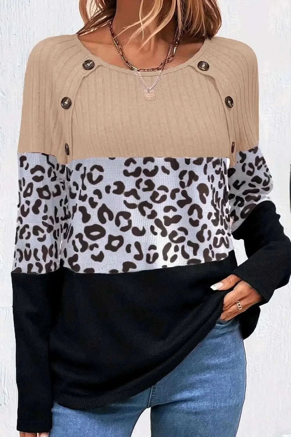 Shirts Trendsi Leopard print long sleeve top with buttons