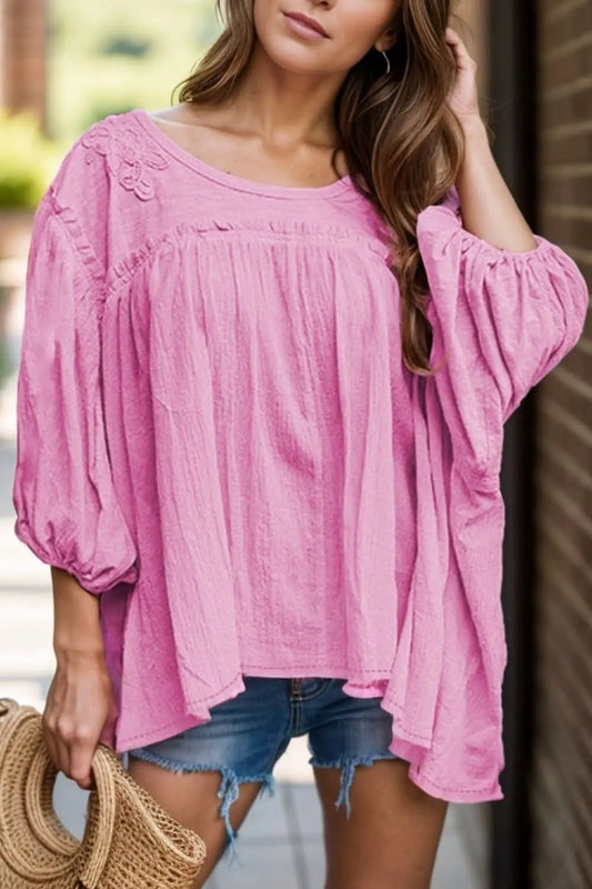 Camisas Trendsi Blusa de algodón con detalles de encaje para mujer