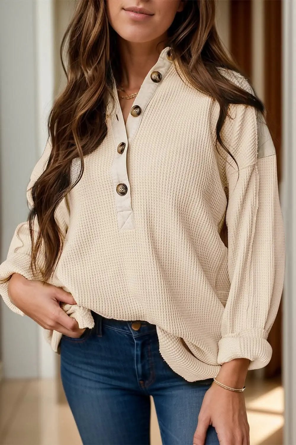 Trendsi Sheer Long Sleeve Blouse in Dusty Pink — Chic Buttoned Top