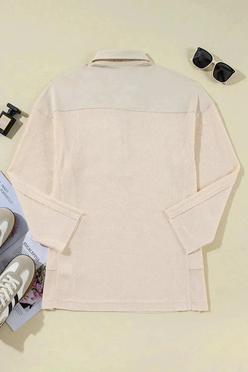 Trendsi Sheer Long Sleeve Blouse in Dusty Pink — Chic Buttoned Top