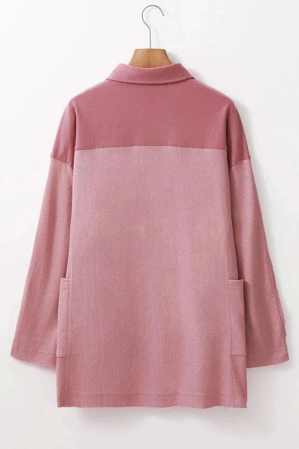 Trendsi Sheer Long Sleeve Blouse in Dusty Pink — Chic Buttoned Top