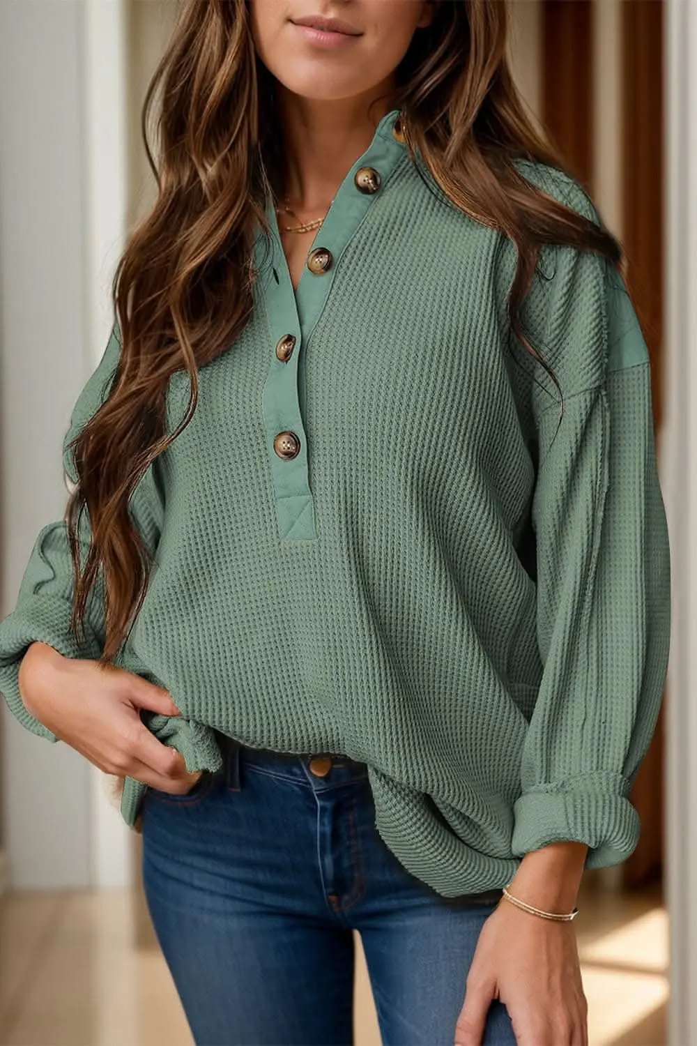 Trendsi Sheer Long Sleeve Blouse in Dusty Pink — Chic Buttoned Top