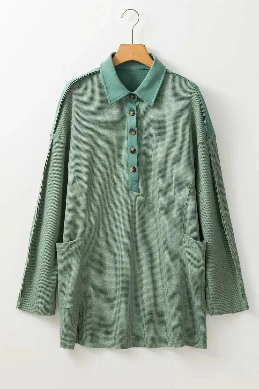 Trendsi Sheer Long Sleeve Blouse in Dusty Pink — Chic Buttoned Top