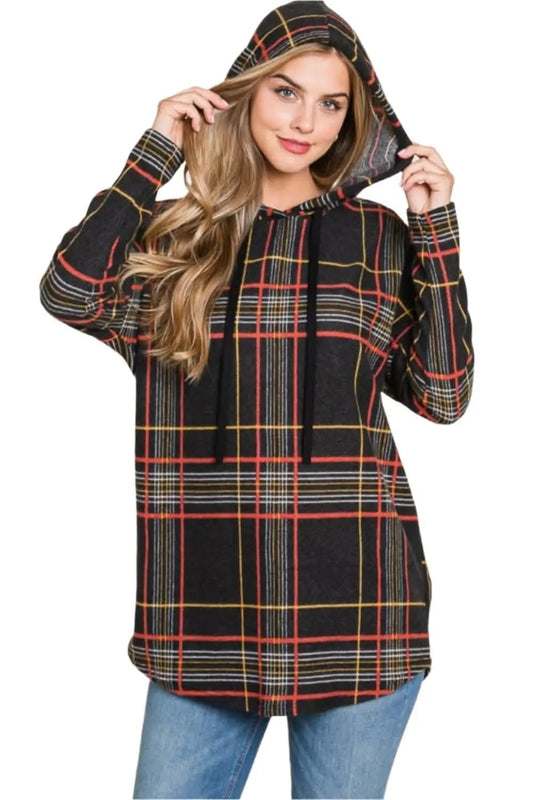 Chaquetas Trendsi Sudadera con capucha a cuadros con cordón para mayor comodidad