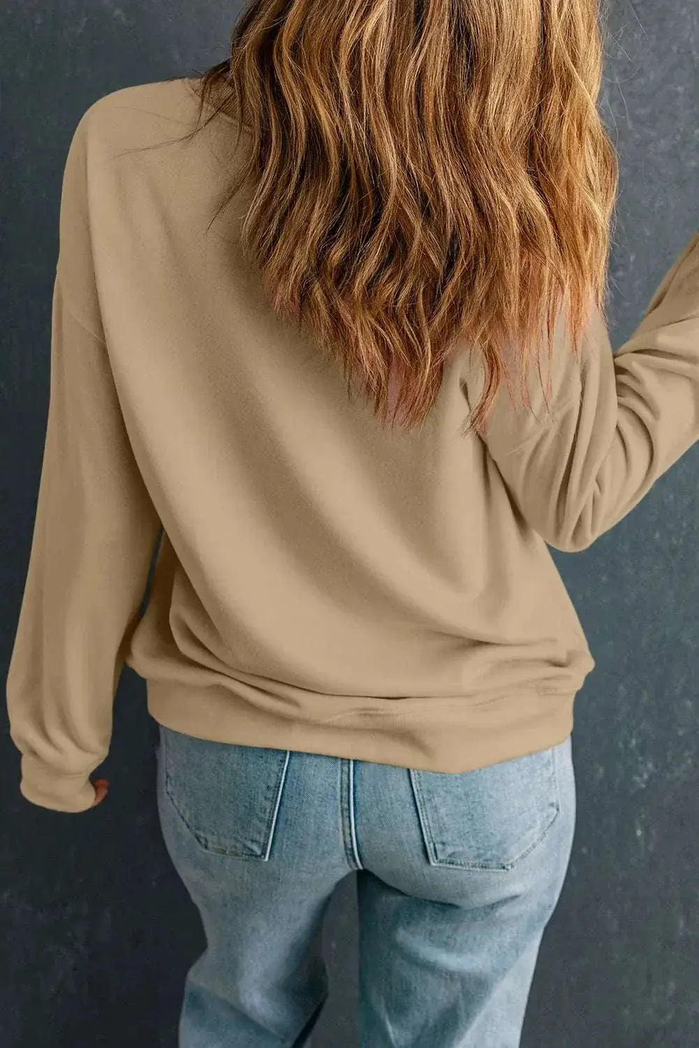 Graphic Sweatshirt Cozy Fleece Khaki by Trendsi