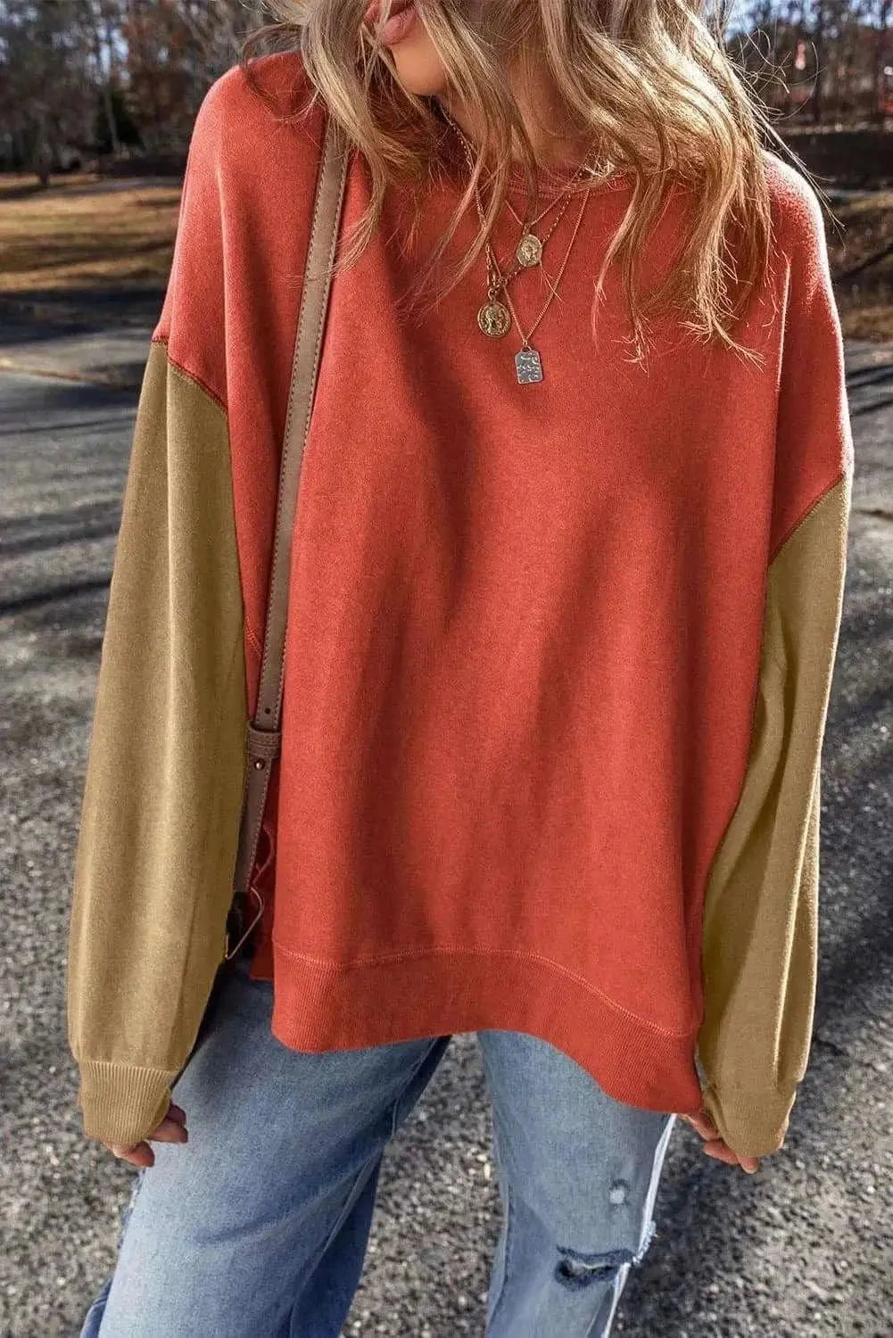 Sweatshirts & Hoodies Trendsi Color-blocked long sleeve sweatshirt