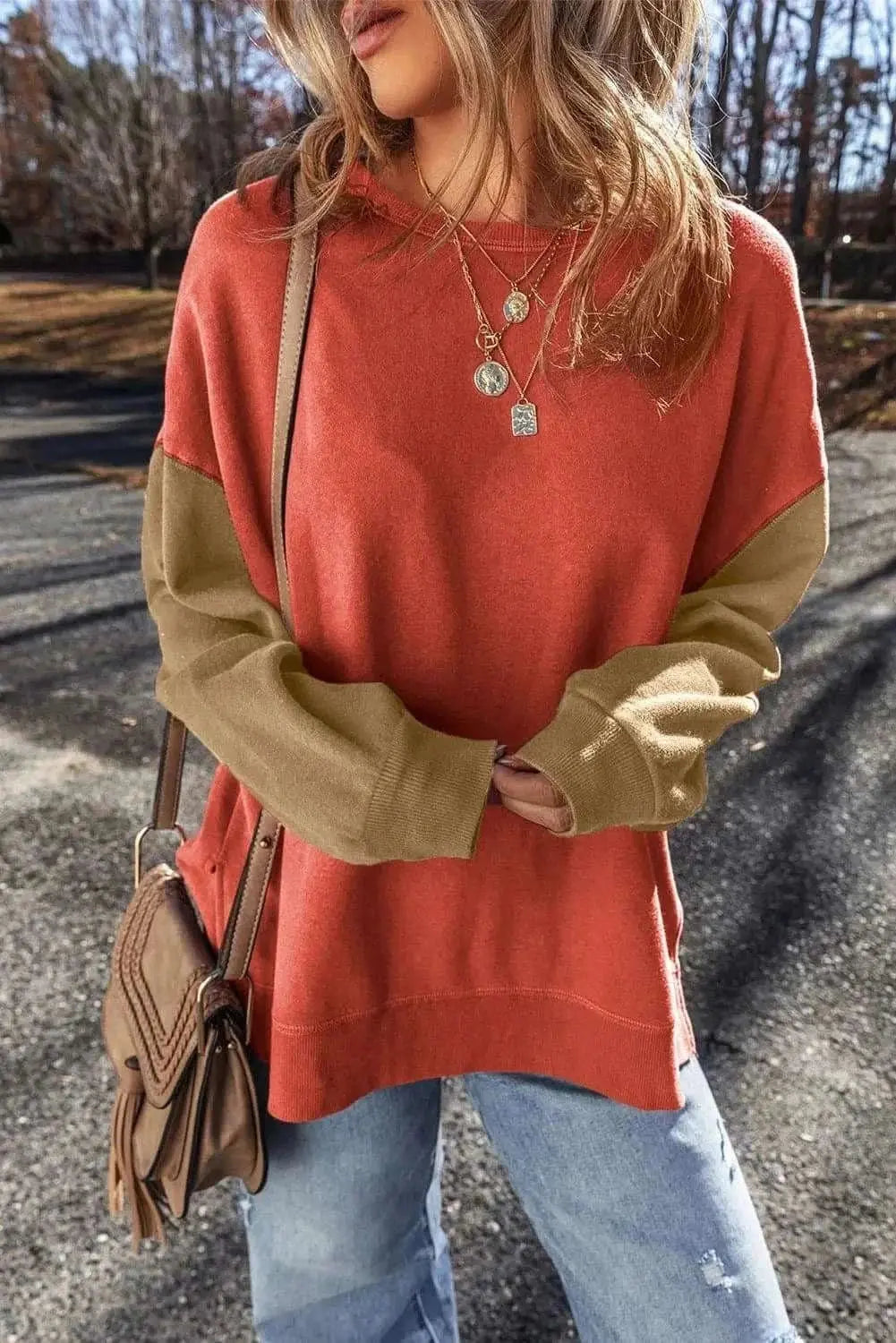 Sweatshirts & Hoodies Trendsi Color-blocked long sleeve sweatshirt