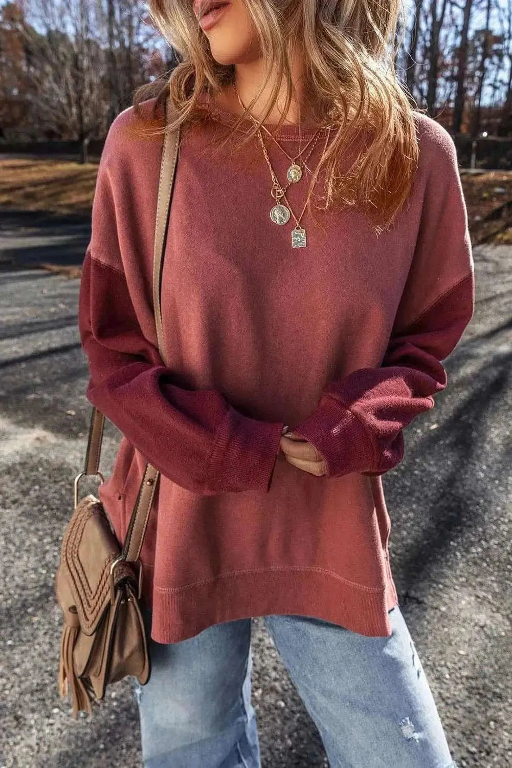 Sweatshirts & Hoodies Trendsi Color-blocked long sleeve sweatshirt
