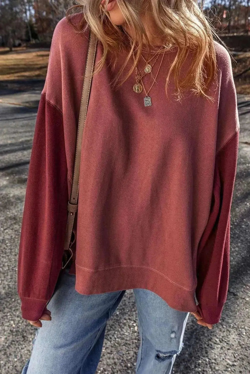 Sweatshirts & Hoodies Trendsi Color-blocked long sleeve sweatshirt
