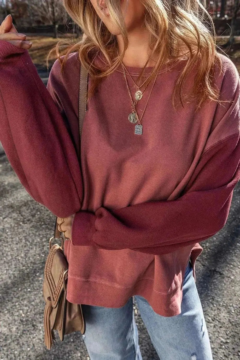Sweatshirts & Hoodies Trendsi Color-blocked long sleeve sweatshirt