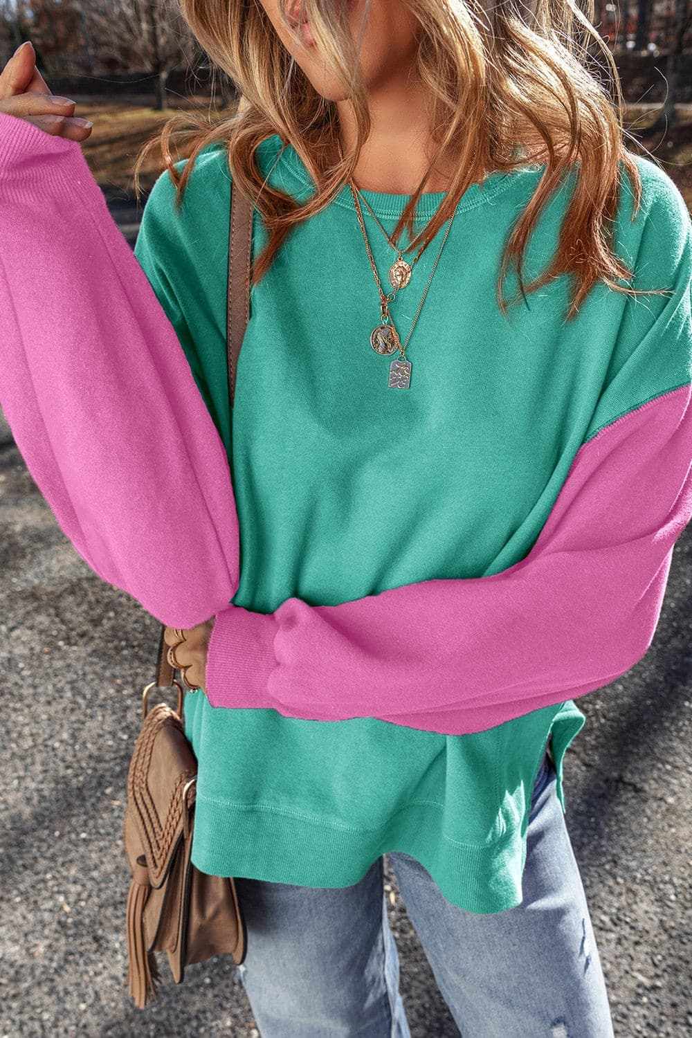 Sweatshirts & Hoodies Trendsi Color-blocked long sleeve sweatshirt