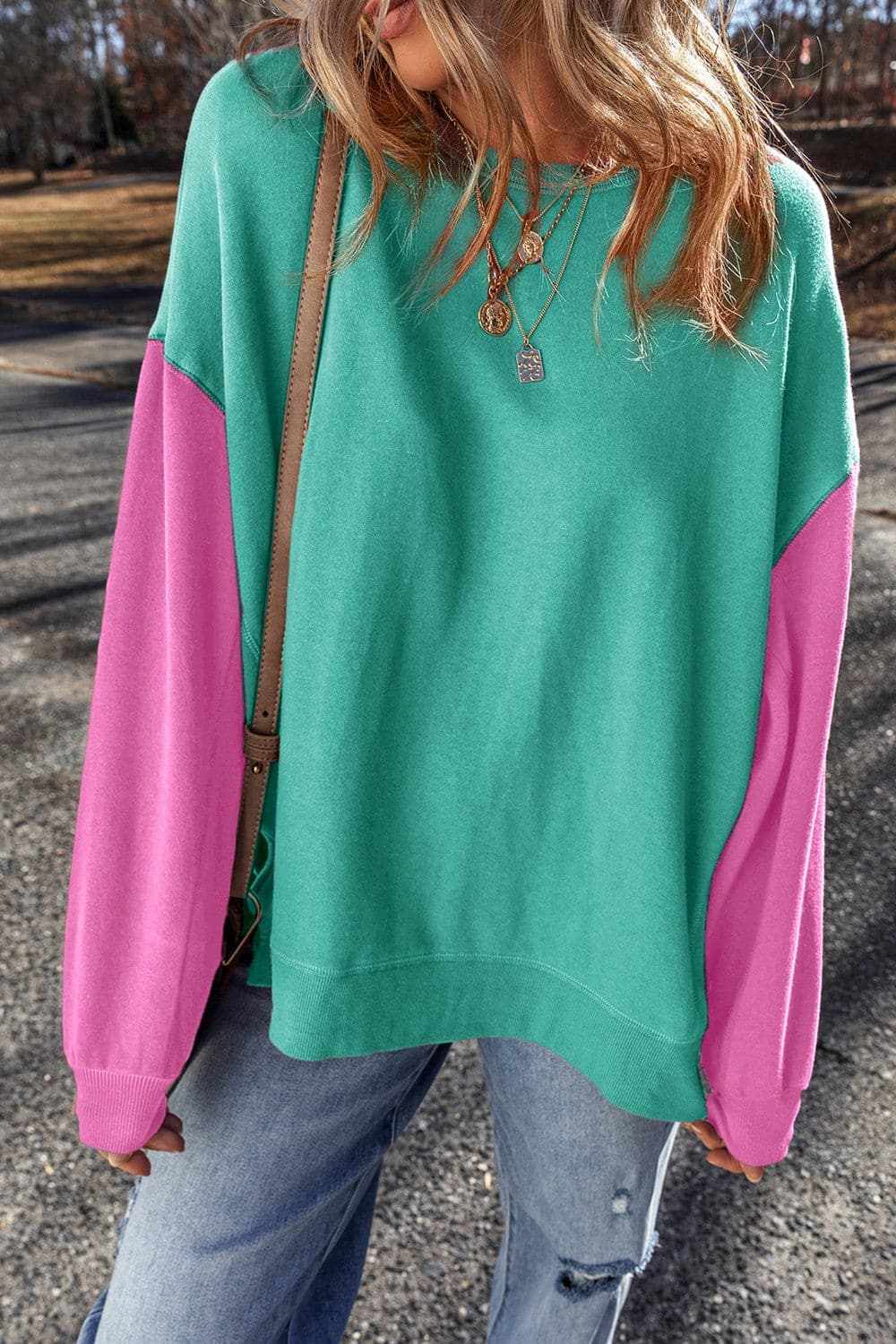 Sweatshirts & Hoodies Trendsi Color-blocked long sleeve sweatshirt