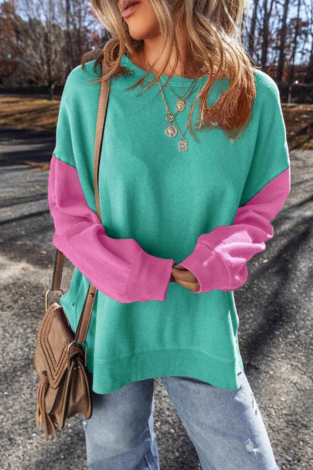 Sweatshirts & Hoodies Trendsi Color-blocked long sleeve sweatshirt