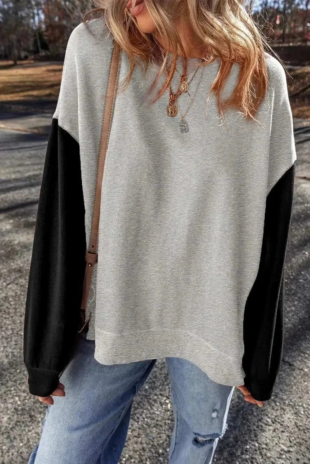 Sweatshirts & Hoodies Trendsi Color-blocked long sleeve sweatshirt